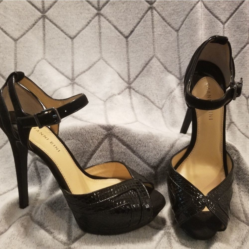 Black Snakeskin Detail Platform Stilleto